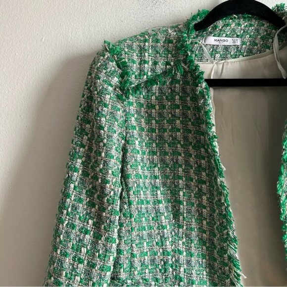 Mango Sz S Tweed Green Elegant Open Front Blazer - Picture 3 of 13